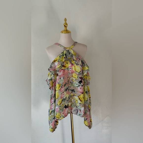 INC International Concepts Tops - INC Floral Halter Neck Ruffle Lons Sleeve Top Size XL